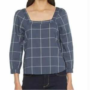 a.n.a Windowpane Square Neck Plaid Blouse S